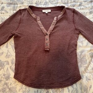 Pink Rose Women's Burgundy Henley Top